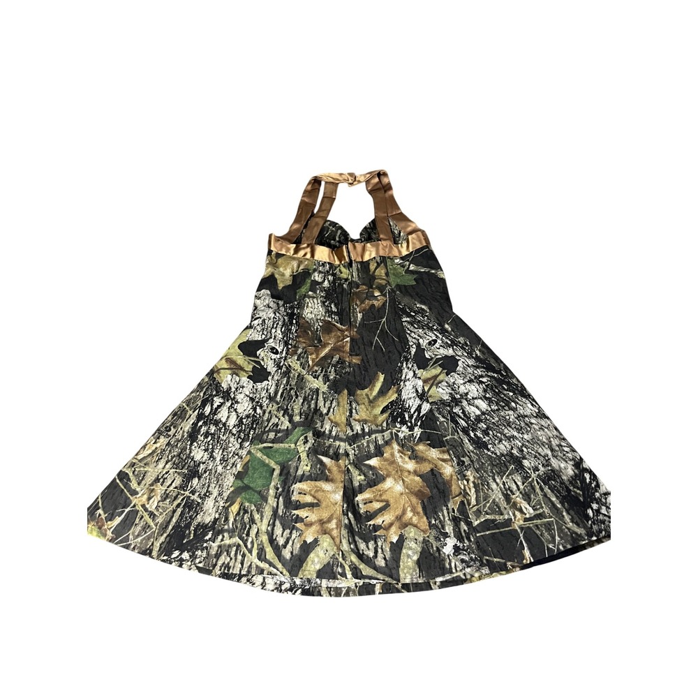 Mossy Oak Camo Halter Dress Bronze Satin Trim Break-Up Country Wedding Prom M